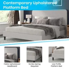 Emma and Oliver Pasithea Upholstered Platform Bed with Curved, Slim Panel Headboard and Wooden Support Slats