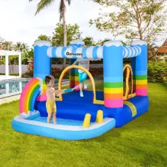 Outsunny Inflatable Bounce House for Kids 2-in-1 Jumping Castle with Trampoline, Pool, Carry Bag & Air Blower