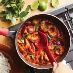 Rachael Ray Cook + Create Aluminum Nonstick Saute Pan with Lid 3qt Red