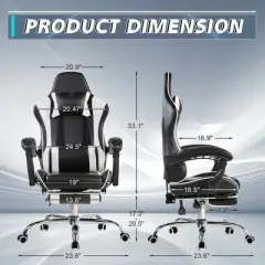 VECELO Reclining Gaming Chair, Faux Leather Adjustable Height Ergonomic Gaming Chair with Footrest & Lumbar Support, Black