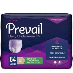 Prevail Daily Underwear Disposable Underwear Female Pull On with Tear Away Seams X-Large, PWC-514/1, Maximum, 64 Ct