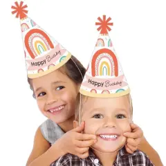 Big Dot of Happiness Hello Rainbow - Cone Happy Birthday Party Hats for Kids and Adults - Set of 8 (Standard Size)