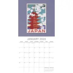 The Gifted Stationery 2024 Square Wall Calendar, Vintage Travel Posters, 16-Month Arts & Antiques Theme with 180 Reminder Stickers (12x12 In)