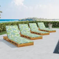 Christopher Knight Home Klayton Outdoor Acacia Wood Adjustable Chaise Lounge with Water-Resistant Cushion and Slatted Base (Set of 4)