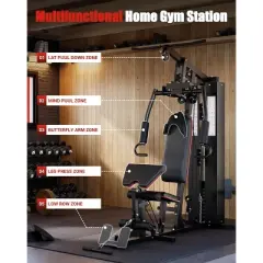 Home Gym Station, Multifunctional Home Gym Machine with 150LBS Weight Stack, All in One Workout Machine for Full Body Strength Training