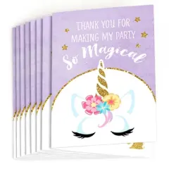 Big Dot of Happiness Rainbow Unicorn - Magical Unicorn Baby Shower or Birthday Party Thank You Cards (8 count)