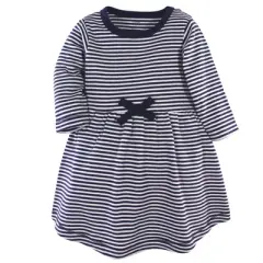 Touched by Nature Baby and Toddler Girl Organic Cotton Long-Sleeve Dresses 2pk, Navy Floral