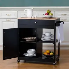 Wooden Basic Kitchen Island with 1 Drawer 1 Door and 2 Tiers - Glitzhome