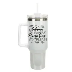 Elanze Designs Autumn Leaves & Pumpkins Please Harvest 40 oz. Stainless Steel, Large Water Bottle Coffee Mug, Spill & Leak Resistant, Thermal Travel