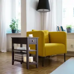 Costway 2 PCS 3Tier Nightstand Bedside Side End Table w/Double Shelves Brown