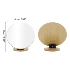 Unique Bargains Large Round Desktop Cosmetic Mirror Wood Color 1 Pc