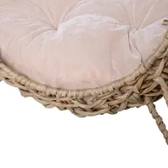 20.5in Weaved Cat Bed, Elevated Hand-woven Braided Banana Leaf Kitten House Condo with Cushion, Beige