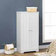 Yukimo 27.5" White Freestanding Kitchen Pantry Cabinet with 2 Doors and Adjustable Shelves, Storage Cupboard for Living Room, Dining Room & Bedroom
