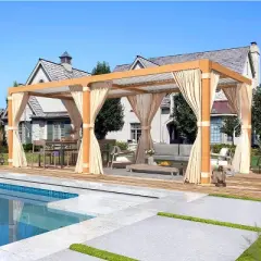 EROMMY 10x20ft Louvered Pergola with Adjustable Rainproof Roof, Wood Grain Outdoor Aluminum Pergola for Patio, Lawn & Garden