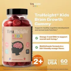TruHeight Kids Brain Growth Gummies (Ages 2+) All Natural Kids & Toddler Vitamins - Omega-3, DHA Multivitamin - Brain & Memory Supplements