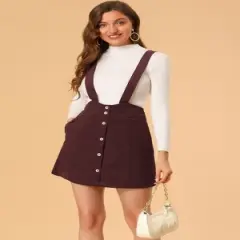 Allegra K Women's Corduroy Overall Dress A-line Decor Button Front Suspender Skirt