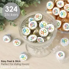 Big Dot of Happiness 90th Birthday - Cheerful Happy Birthday - Colorful Ninetieth Birthday Small Round Candy Stickers - Party Favor Labels - 324 Count