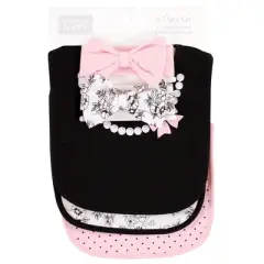 Hudson Baby Infant Girl Cotton Bib and Headband, Toile, 0-6 months