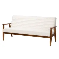 Stratton Boucle Fabric and Wood Sofa White/Walnut Brown - Baxton Studio