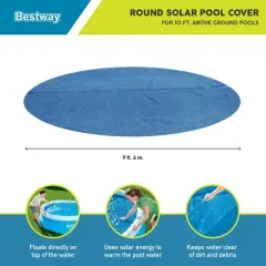 Bestway Round Solar Pool Cover for 10&rsquo; Round Above Ground Swimming Pools - Heat Retention & Protection from Debris for Outdoor Pools