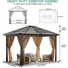 Hardtop Gazebo with Polycarbonate Double Roof, Aluminum Frame Outdoor Gazebo