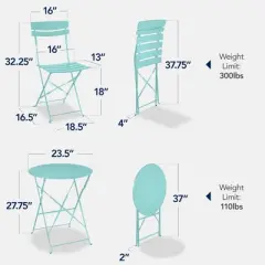 Best Choice Products 3-Piece Small Bistro Set, Folding Patio Furniture Set of 2 Chairs and Table