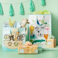 Large Animals in Ark Baby Shower Gift Bag - Spritz&trade;: Multicolor Paper, 15x15x10, Gender Neutral, Baby Boy & Baptism
