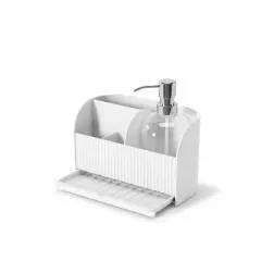 Umbra Sling Sink Caddy with Pump White: Kitchen Sponge Holder & Organizer, ABS Material, 5-Year Warranty