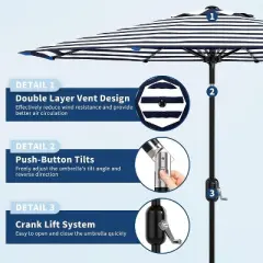 9ft Patio Umbrella, Table Umbrella Outdoor Patio with Crank Lift & Push Button Tilt, 8 Sturdy Ribs for Yard, Deck, Pool