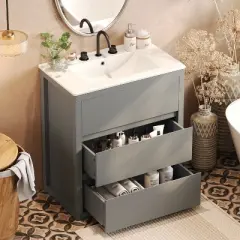 Christopher Knight Home Griffin Contemporary 30" Bathroom Vanity with Ceramic Sink and Full-Extension Drawers