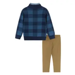 Andy & Evan  Toddler  Boys Navy Check Intarsia Sweater Zip-Up Set
