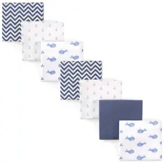Hudson Baby Infant Boy Cotton Flannel Receiving Blankets Bundle, Blue Whale, One Size