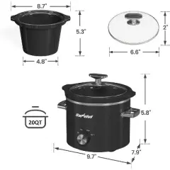 Heynemo 2 Quart Slow Cooker, Small Slow Cooker with Removable Ceramic Pot, Slow Cooker Food Warmer with 3 Heating Settings & Dishwasher Safe