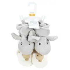 Hudson Baby Unisex Baby Animal Fleece Booties 2-Pack, Gray Elephant Giraffe