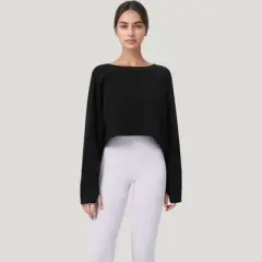 Anna-Kaci Active Women's Cropped Long Sleeve Active Top with Relaxed Fit and Crew Neck