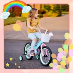 JOYSTAR Kids Bike for 2-7 Years, 12" 14" 16" Girls Toddler Bicycle with Training Wheels & Coaster Brake, Rainbow Bike, Macarons