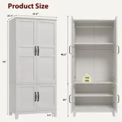 GustoWave Armoire Wardrobe Closet with 4 Doors,72" Wooden Wardrobe Cabinet, Freestanding Tall Clothing Armoire Cabinet with Adjustable Shelves