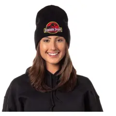 Jurassic Park Hat Beanie Embroidered Classic Logo Cuff Knit Beanie Cap Black