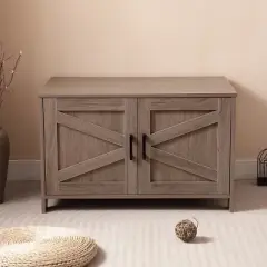 Gulches Greige Wooden Cat Litter Box Enclosure with Barn Door Design