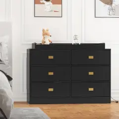 Dresser for Bedroom with 6 Drawers, Changing Table Dresser, Soft Pad & Removable Top, Baby Dressers with Changing Table Top for Nursery