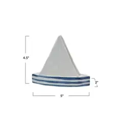 Storied Home Stoneware Sailboat Shaped Napkin Holder with Stripes, Blue and White