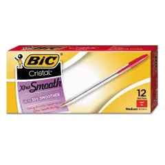 Bic Cristal Xtra Smooth Ballpoint Stick Pen Red Ink 1mm Medium Dozen MS11RD
