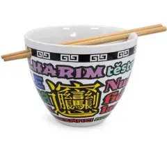 Boom Trendz Bowl Bop Noodle Collage Japanese Dinner Set | 16-Ounce Ramen Bowl, Chopsticks