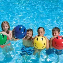 Swim Central 4ct Inflatable Smiley Play Beach Balls 16&rdquo; - Yellow/Green/Red/Blue