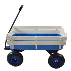 Garden Cart Utility Wagon 176 LBS Loading Capacity Steel Garden Wagon Pulling Cart with Wood Railing Folded Handle for Garden Farm Orchard Warehouse