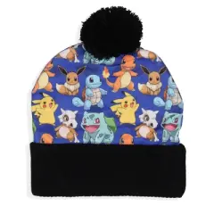 Pokemon Sublimated Pikachu Eevee Charmander Squirtle Bulbasaur Pom Beanie Hat Multicoloured