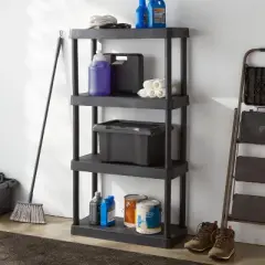 4 Tier Plastic Shelf Unit Black - Brightroom&trade;: Utility Storage Shelves, 55.8" Height, 70 lbs Capacity, Freestanding