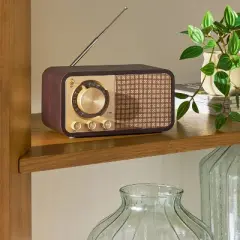 Small Wood Finish with Brass Retro Radio - Hearth & Hand&trade; with Magnolia