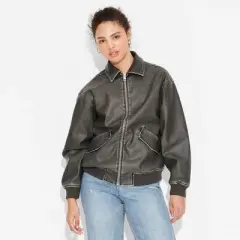 Women's Faux Leather Bomber Jacket - Wild Fable&trade; Black
