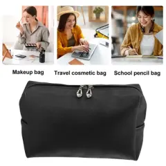 Unique Bargains PU Leather Waterproof Makeup Bag Cosmetic Case Makeup Bag for Women L Size Black 1 Pcs